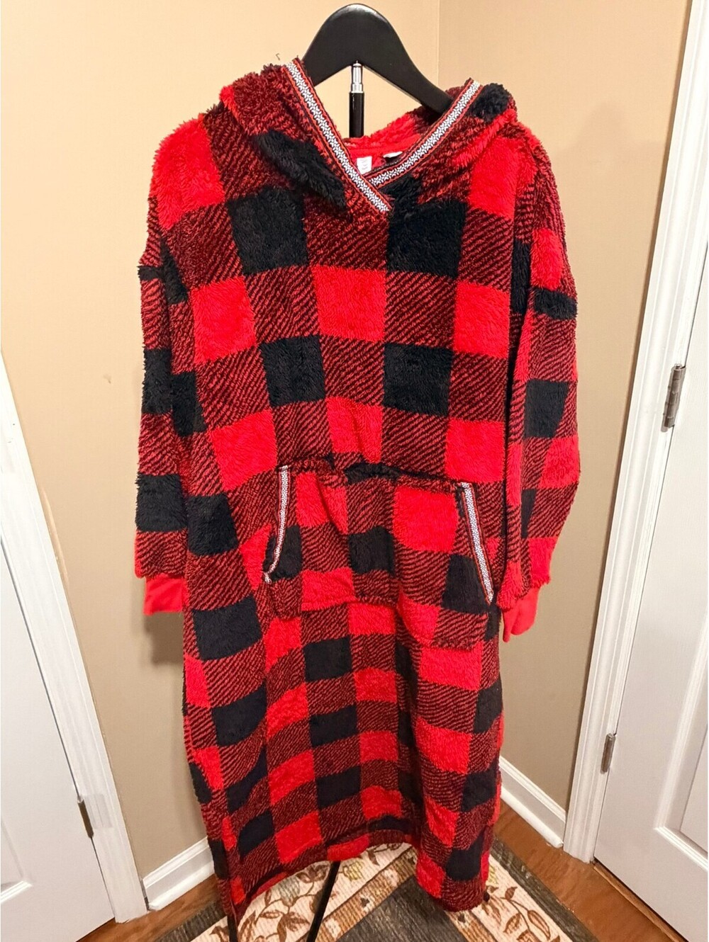 Joyspun Red Buffalo Plaid Hooded Plush Lounger Dress - Size L